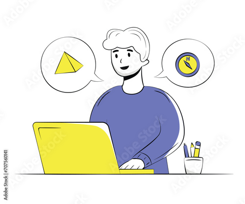 Man is Studying Pyramids and Compasses  | Education Illustration Series 
