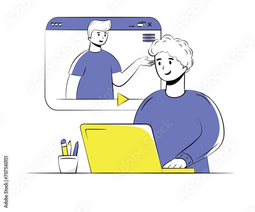 Students are Displaying Presentations on Laptop  | Education Illustration Series 