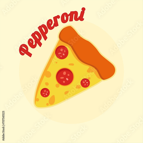  Vector pepperoni pizza slice. Fast food editable Illustration