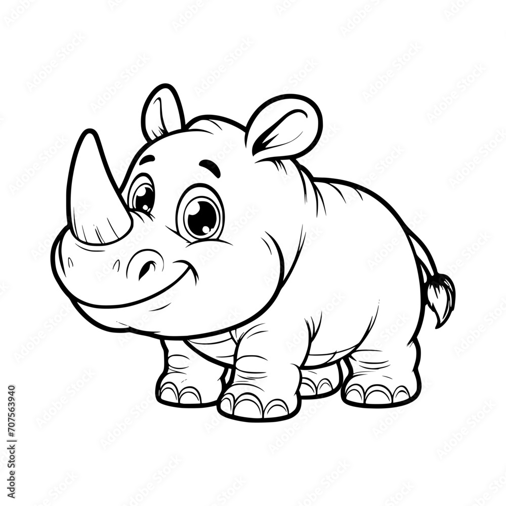 cartoon character of rhinoceros - black and white (artwork 4)