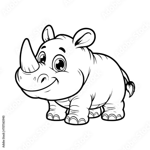 cartoon character of rhinoceros - black and white  artwork 4 