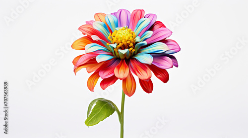 A lone digital 3D model of a zinnia, multi petaled rendered with lively colors on white background
