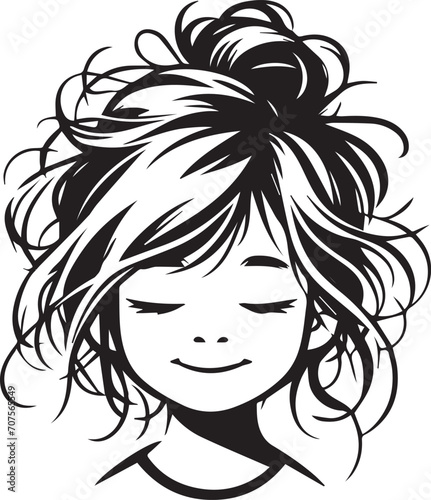 Cute Little Girl With Messy Hairs Vector Silhouette