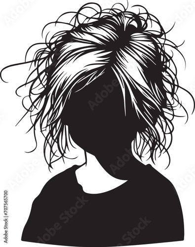 Cute Little Girl With Messy Hairs Vector Silhouette