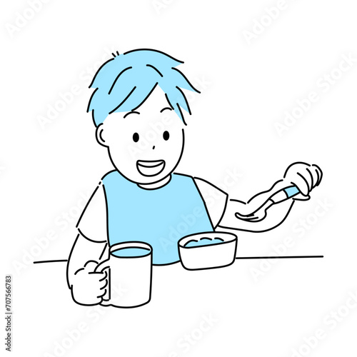 離乳食を食べる男の子のイラスト