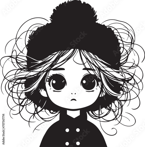 Cute Little Girl With Messy Hairs Vector Silhouette