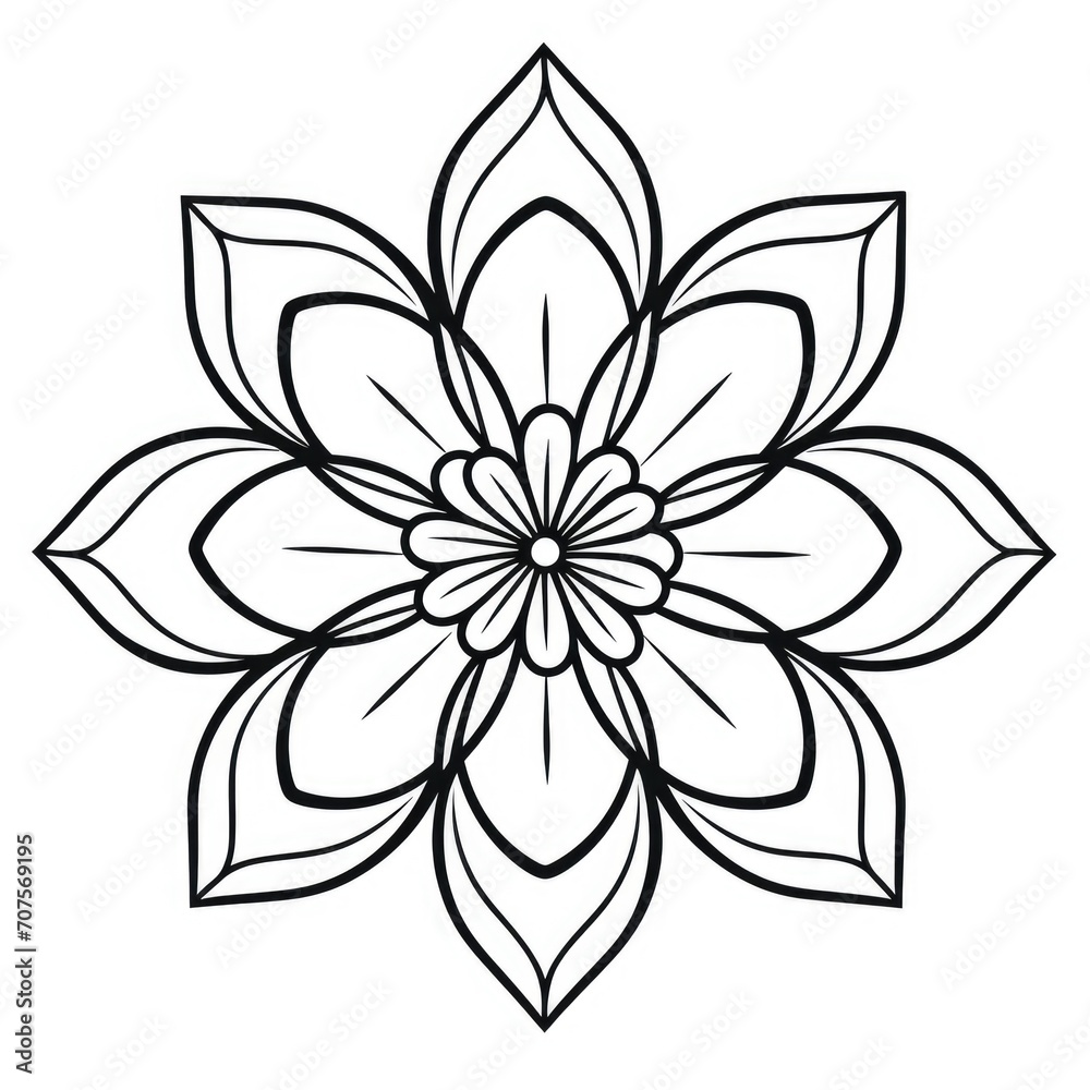 coloring page with flowers pattern. Black and white doodle wreath. Floral mandala. Bouquet line art coloring page with flowers pattern. Black and white doodle wreath. Floral mandala. Bouquet line art