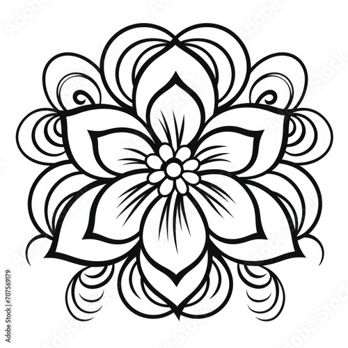 coloring page with flowers pattern. Black and white doodle wreath. Floral mandala. Bouquet line art