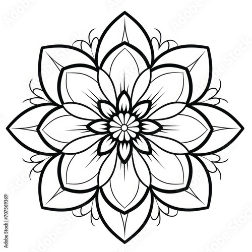 coloring page with flowers pattern. Black and white doodle wreath. Floral mandala. Bouquet line art
