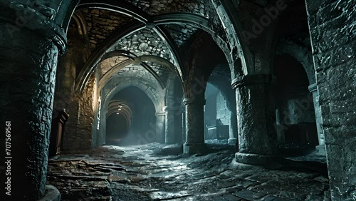 The air inside the crypt is thick with a sense of unease, as if the spirits of the deceased are still fighting to break free from their eternal prison. Fantasy animatio