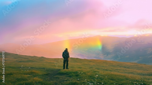  leprechaun at sunrise green slope pastel rainbow