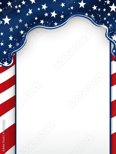 USA Memorial day, Presidents day, Veterans day, Labor day, or 4th of July celebration. Blank white canvas frame for mockup design on American national flag background