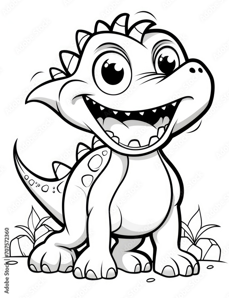 Fototapeta premium Coloring book for children with a dinosaur hand painted in cartoon style
