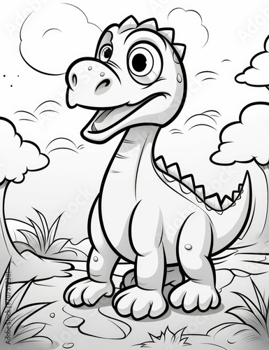 Coloring book for children with a dinosaur hand painted in cartoon style © peacehunter