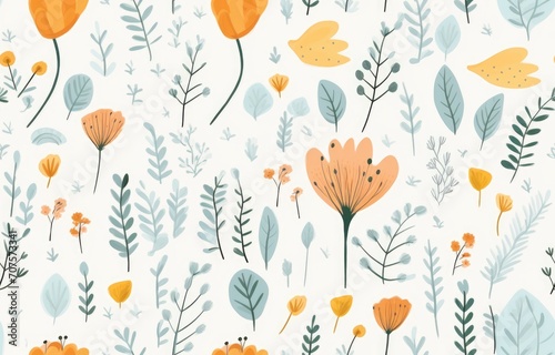 whimsical botanical style pattern background of cute summer style  Seamless floral pattern
