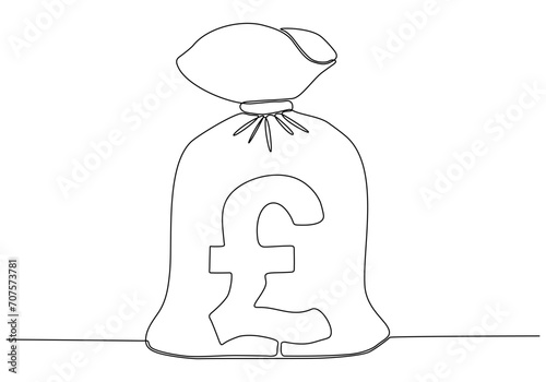 continuous line money bag pondsterling vector illustration