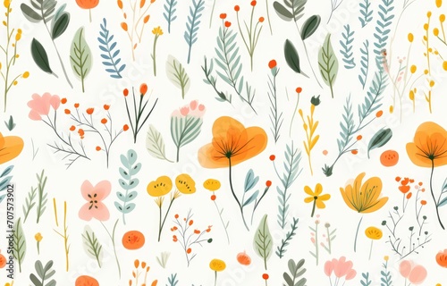 Cute seamless pattern with flowers  gentle spring summer mood hand drawn floral  Botanical backdropl