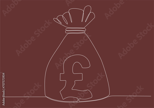 continuous line money bag pondsterling vector illustration