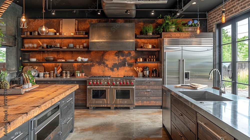 Interior of the room. Industrial style. Kitchen.