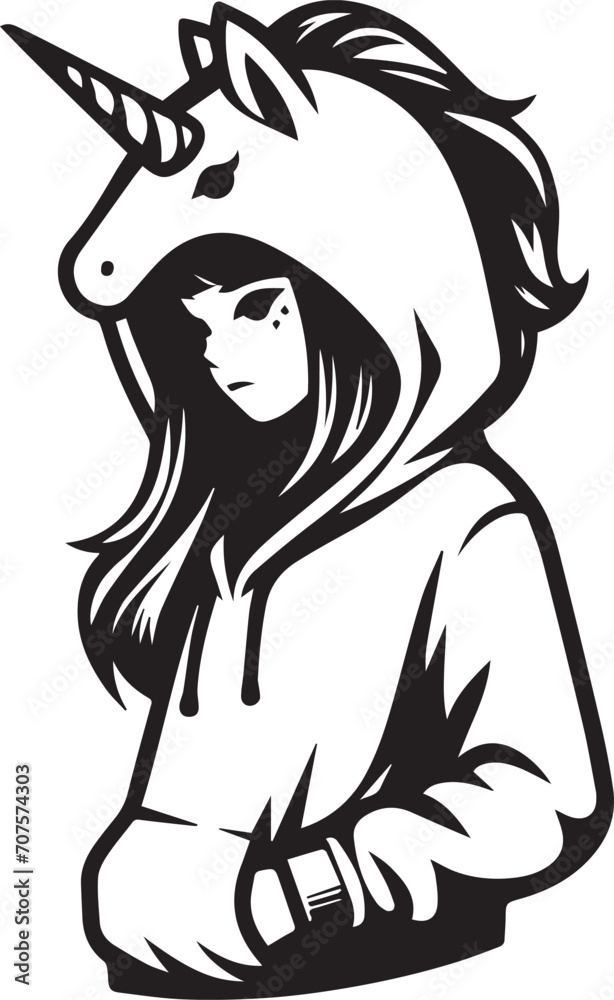 Girl Wearing Unicorn Hoodie Looking Cute 