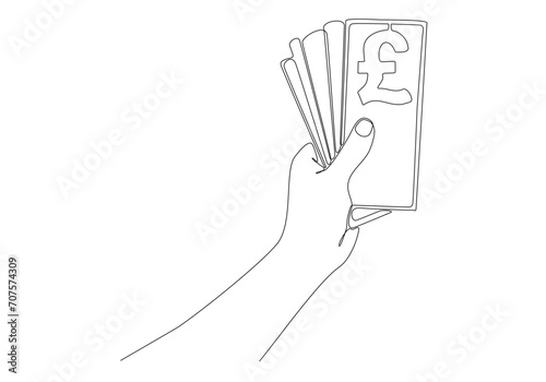 hand drawn continuous line giving banknotes pound sterling vector illustration