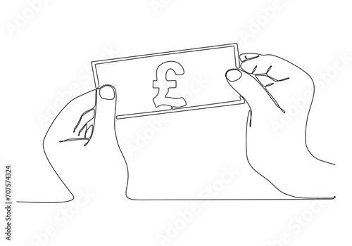 hand drawn continuous line giving banknotes pound sterling vector illustration
