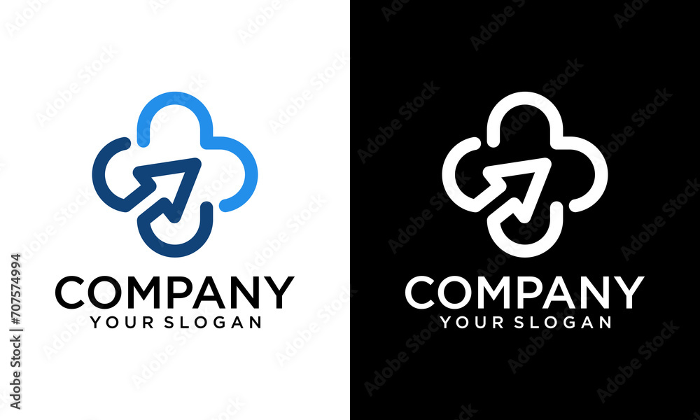 Creative medical cross with negative space of arrow logo design vector for healthcare company Creative medical cross with negative space of arrow logo design vector for healthcare company
