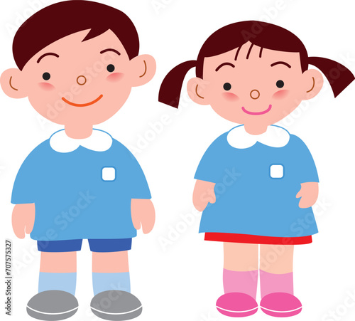 男の子と女の子の園児

