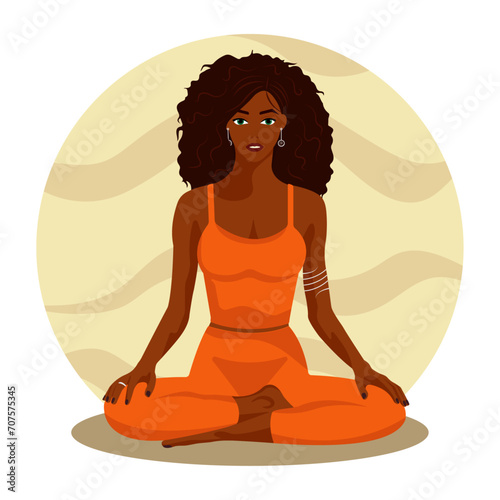 A dark-skinned young woman meditates