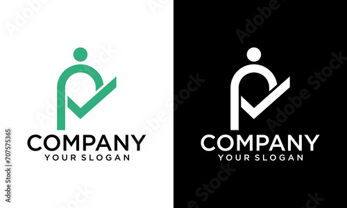 Creative letter P/p business success People Check Logo design, human good service icon symbol, analysis health check logo element