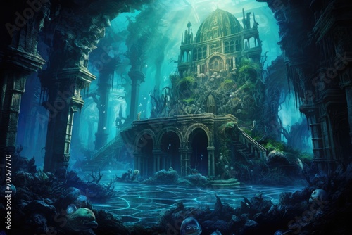 Lost City of Lemuria: An artistic interpretation of the mythical lost city beneath the waves. photo