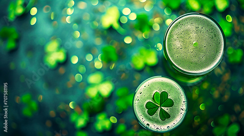 St. Patrick's Day image of green beer and shamrocks photo