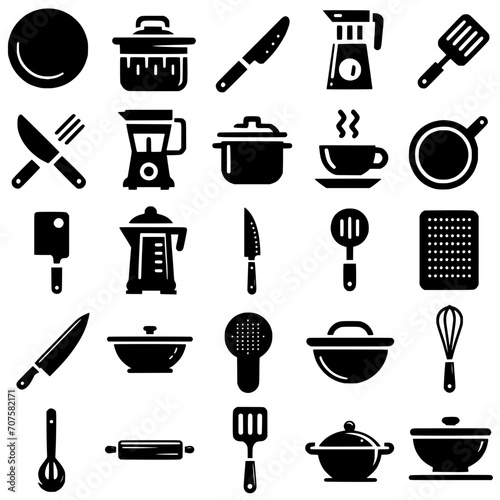 kitchen items icons set in black