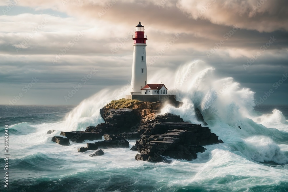 Lighthouse with crashing waves