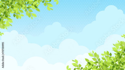 新緑と青空の背景素材（横向き16:9）