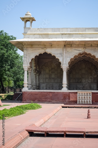 Architectural details of Lal Qila - Red Fort situated in Old Delhi  India  View inside Delhi Red Fort the famous Indian landmarks
