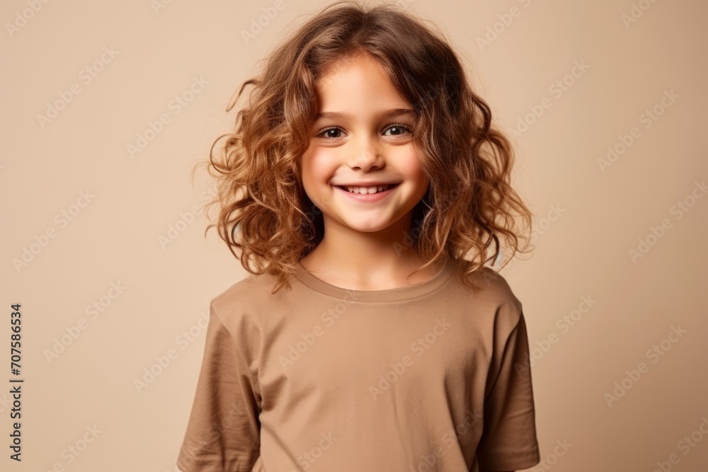 Portrait of a smiling little girl with curly hair over beige background Portrait of a smiling little girl with curly hair over beige background