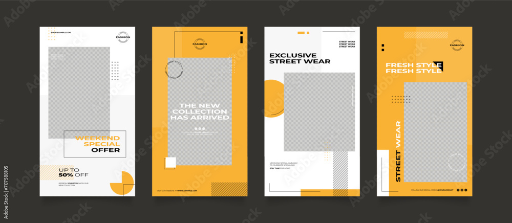 Social media template banner blog street wear fashion sale promotion. fully editable instagram and facebook square post frame puzzle organic sale poster. yellow white black vector background - obrazy, fototapety, plakaty 