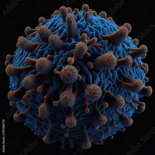 Virus or microorganism. molecule microscope bacteria microbiology, examining health pandemic, in dark style, black background