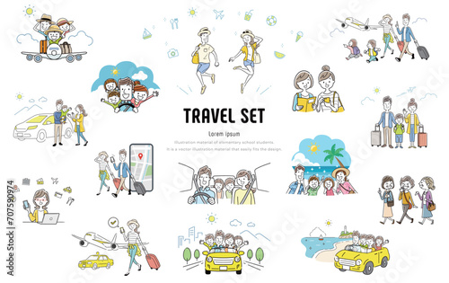 ベクターイラスト素材：旅行やお出かけの人物セット
