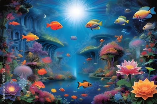 Fusion-fiestadelectable-dreamscapesavory-serenityculinary-canvascelestial-harmonysurreal-underwcoral-reef-and-fish-in-aquarium