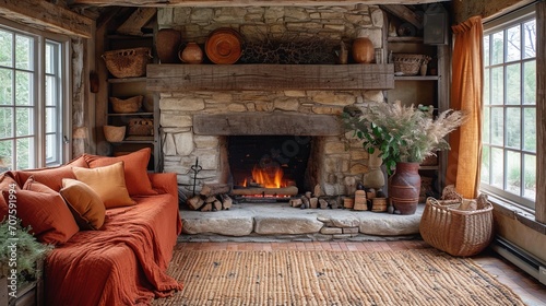 Interior of the room. Rustic style. Living room 