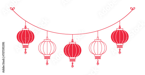 Chinese Lantern Hanging Garland Silhouette, Lunar New Year and Mid-Autumn Festival Decoration Graphic