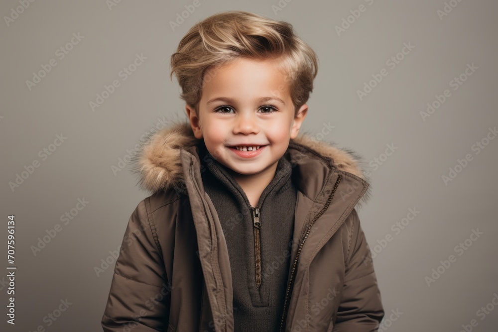 Fashionable little boy with blond hair in a warm jacket. Fashionable little boy with blond hair in a warm jacket.