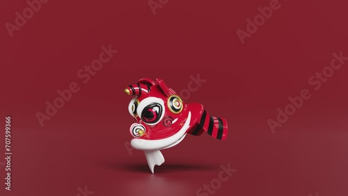 3d lion dance head with chinese gold ingot for festive chinese new year holiday. 3d render illustration, alpha channel photo