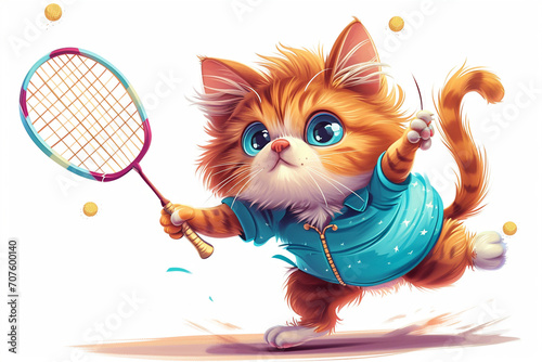 stail cartoon cat holding a racket photo