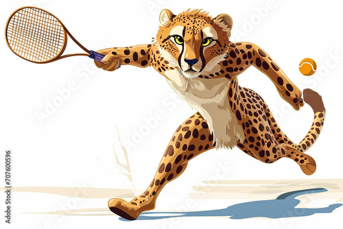 stail cartoon cheetah holding a racket photo
