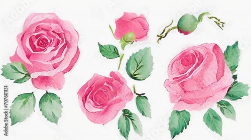 A set of watercolor roses.       