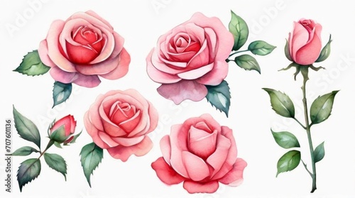 A set of watercolor roses.       