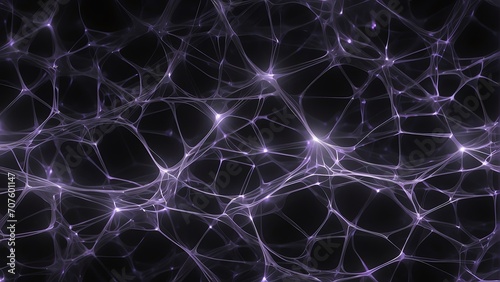 Seamless pattern of neural network connections with purple lighting on black background texture from Generative AI